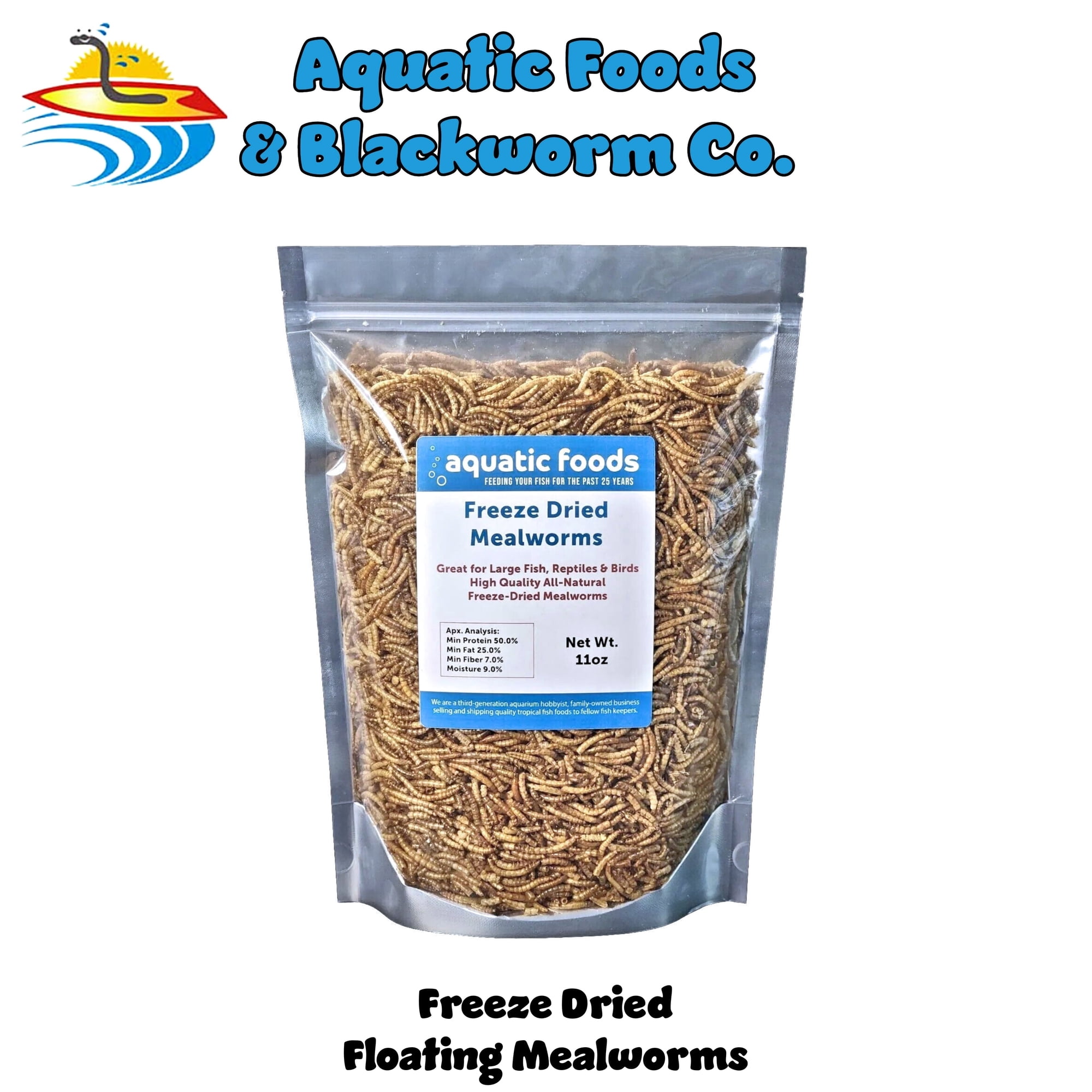 Mealworms - Freeze Dried Mealworms for Large Tropical Fish, Koi Fish & Pond Fish, Reptiles, Turtles, Tortoises, Frogs, Hamsters, Birds, Rodents…11oz Bag