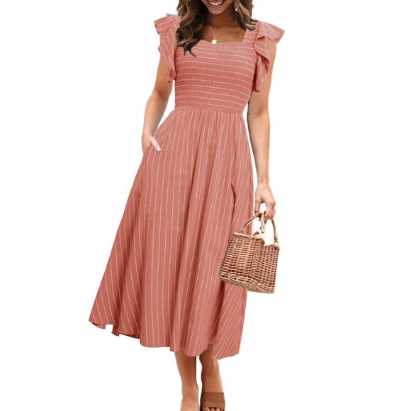 Vestido de verano con volantes misiales de manga corta A Line Rust XS para mujer
