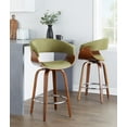 thumbnail image 3 of Vintage Mod 26" Mid-Century Modern Fixed-Height Counter Stool with Swivel in Walnut Wood and Green Fabric with Round Chrome Metal Footrest by LumiSource - Set of 2, 3 of 4