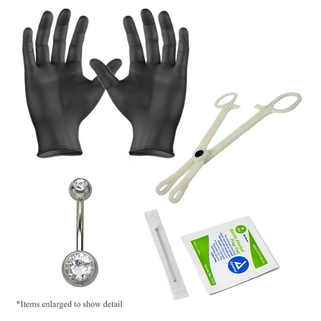Trousse de Perçage du Ventre et du Nombril 5 Pcs - Bijoux de Perçage du Ventre 14ga, Gants, Pince