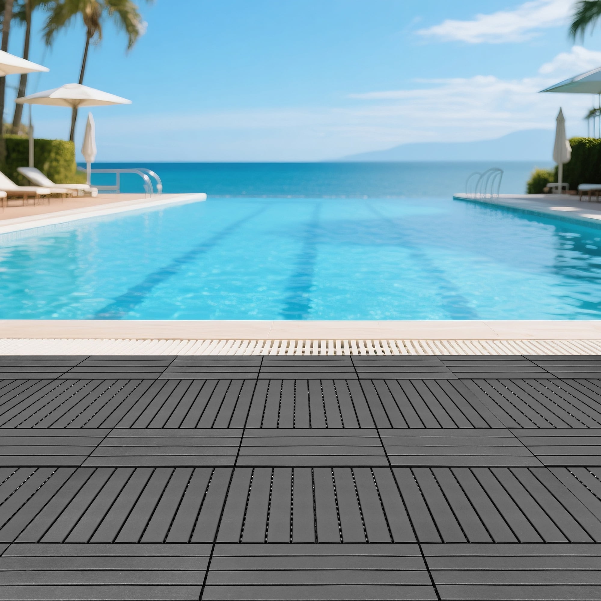 24 Pack DIY Interlocking Deck Tiles,12"x24" Plastic Waterproof Outdoor Patio Tiles,All Weather Use, Patio Floor Decking Tiles for Porch Poolside Balcony Backyard,Gray