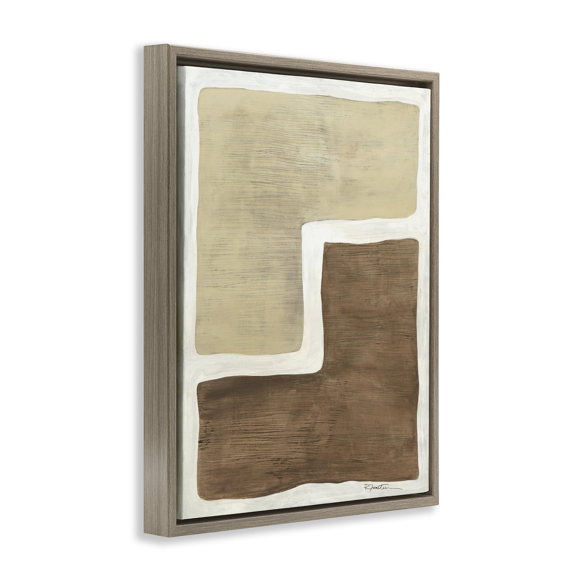 Stupell Industries Boho Symmetrical Shapes Abstract Painting Brown Floater Framed Canvas Art Print Wall Art, 25 x 31