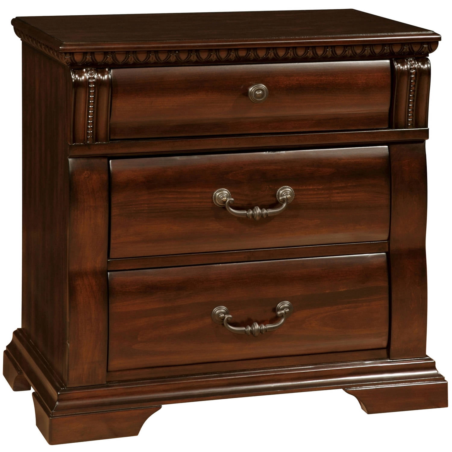 Furniture of America Nielene Transitional Nightstand with 3-Drawer, Cherry