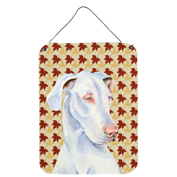Carolines Treasures LH9086DS1216 Great Dane Fall Leaves Portrait Wall or Door Hanging Prints 12WX16H multicolor