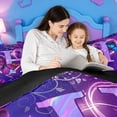 thumbnail image 5 of meiyoeat Girls Personalized Initial 7 Pieces Full Size Bedding Sets,3D Cartoon Flower Butterfly Full Size Bed in a Bag For Girl,Black Reversible, 5 of 7