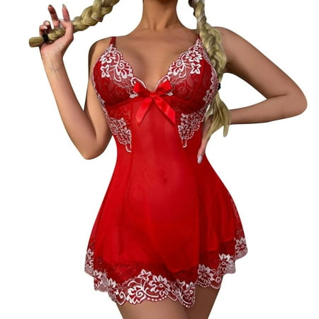

WANYNG Womens Sexy Lingerie Pajamas Lace Mesh Perspective Nightdress Suspender Skirt Womens Sexy Lingerie Set with Robe High Waist Lingerie Set Curvy