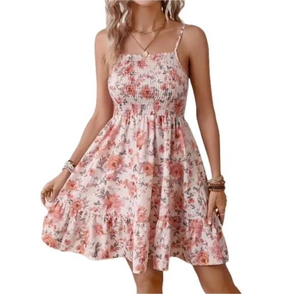 Women's Smocked Floral Square Neck Cami Dress with one hundred percent polyester fabric for everyday wear daily