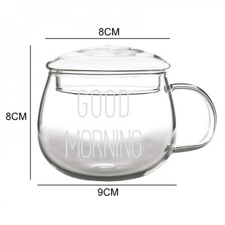 

SweetCandy 350ml Heat-Resistant Glass With Handle Milk Mug Breakfast Cup Microwave Mug Round Fun Single Cup White Letter With Round Lid