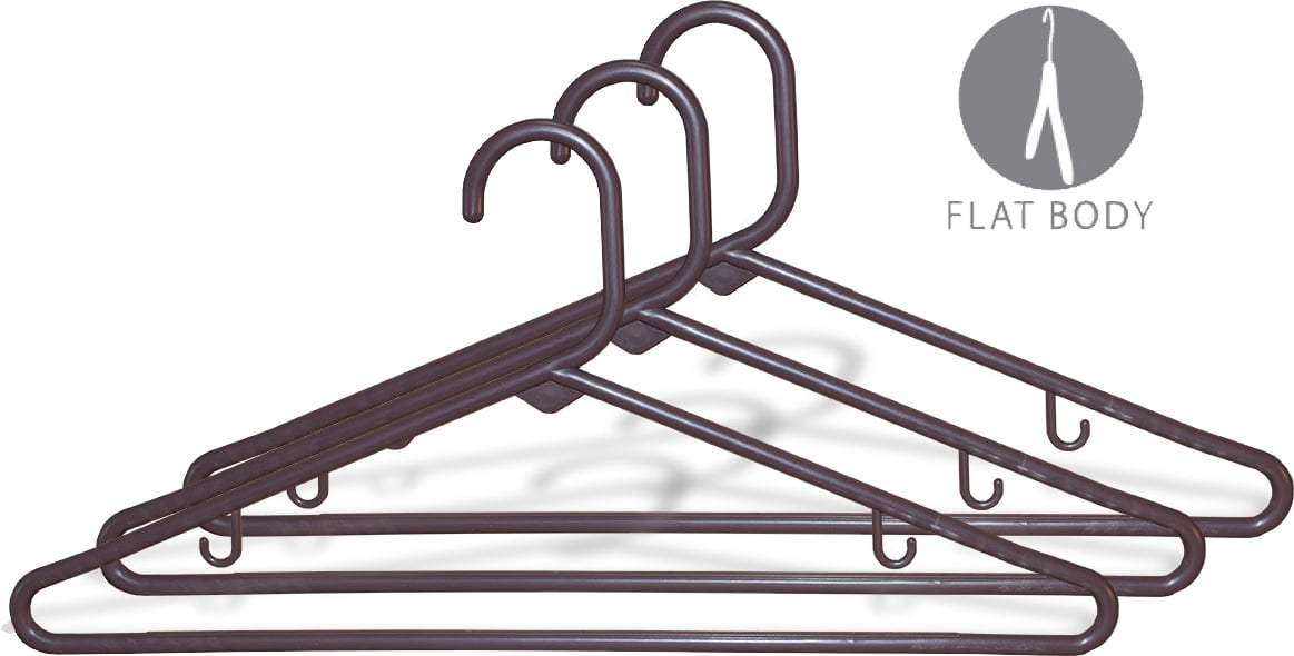 International Hanger, Brown Plastic Tubular Combo Hanger with Bar and Hooks for Straps on Tops, 72 Pack