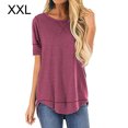 thumbnail image 1 of stanreset Women T-shirt Solid Color Stitching Top Asymmetrical Hem Blouse, Red, XXL, 1 of 8