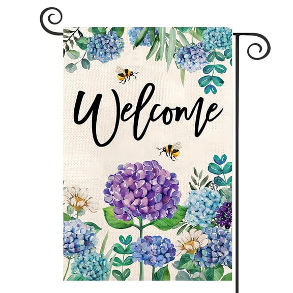 DMERBYL Spring Summer Hydrangea Garden Flag Double Sided 12x18 Inch, Purple Blue Flower Floral Welcome Small Yard Flag Burlap Vertical Seasonal Farmhouse Yard Outdoor Decoration