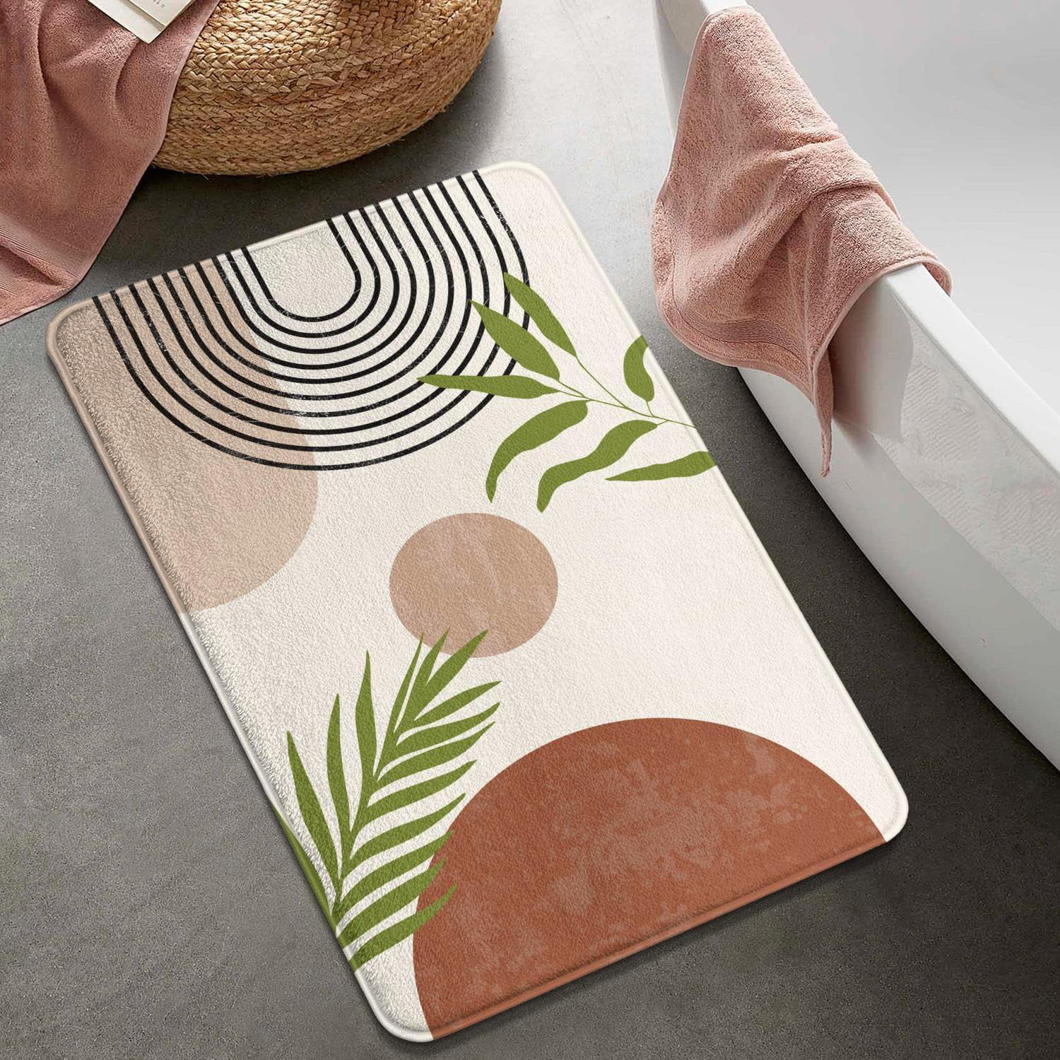 Boho Bathroom Rugs Non-Slip Small Bath Mat, Cute Bath Mat Soft Washable Aesthetic Bathmat Shower Rug for Bathtub Bedroom Kitchen