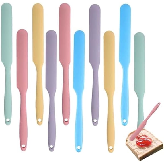 Silicone Jar Spatulas, 10 Pieces Silicone Spatula Small Butter Cake Cream Spatulas Set Long Handle Mini Non Stick Mixing Batter Baking Scrapers for Kitchen Baking Use (10, Macarone)