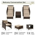 thumbnail image 4 of LHBcraft Balcony Furniture 5 Piece Patio Conversation Set, PE Wicker Rattan Outdoor Lounge Chairs with Soft Cushions 2 Ottoman&Glass Table for Porch, Lawn-Brown Wicker (Brown), 4 of 6