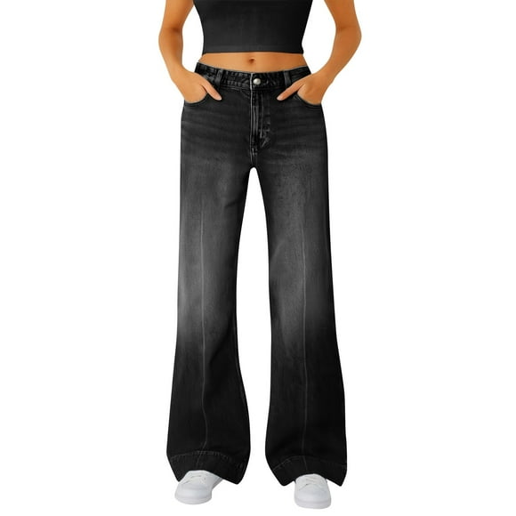 Women Jeans, Yigetop Jeans for Women High Waist Baggy Wide Leg Jeans Stretchy Denim Pants Womens Baggy Jeans Black S