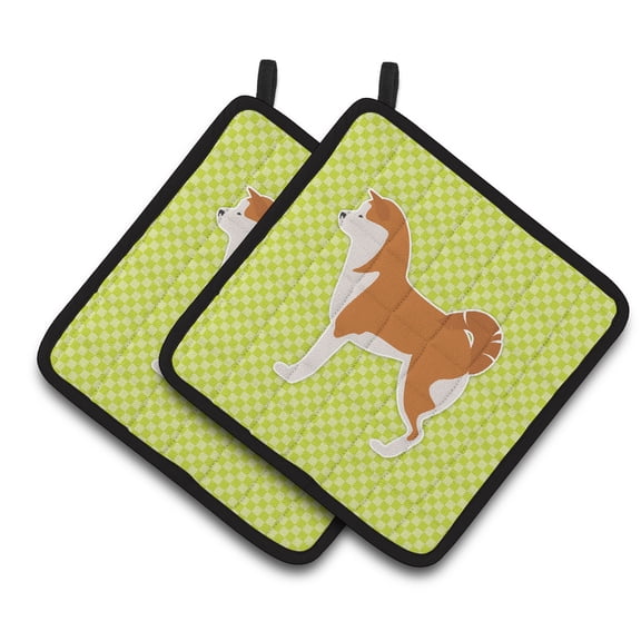 Akita Checkerboard Green Pair of Pot Holders