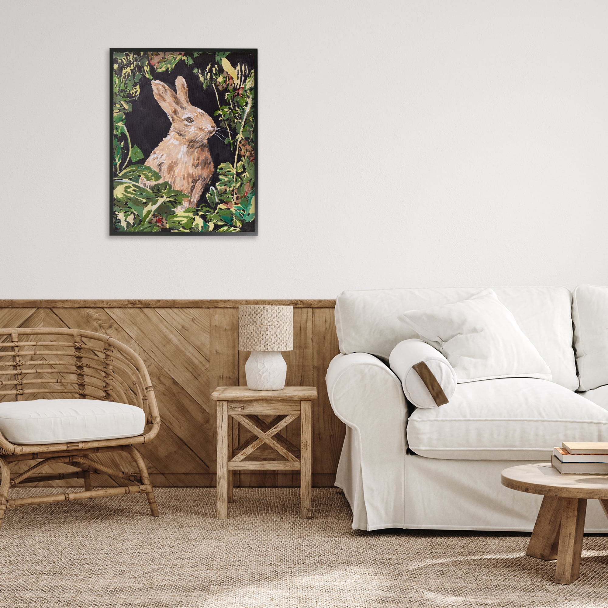 Stupell Industries Wreathed Botanicals Rabbit Black Framed Giclee Art, design by Melissa Wang