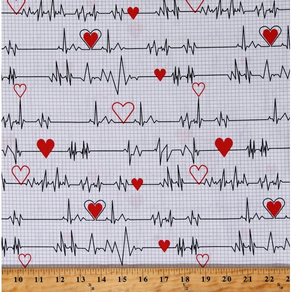 Cotton Doctors Nurses Hearts Heartbeats Medical Hospital Calling all Nurses White Cotton Fabric Print by the Yard (37302-2)