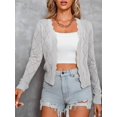 thumbnail image 4 of Women'S Long Sleeve V-Neck Knitted Cardigan Jacket Buttonless Knitted Shawl Sweater Grey XXXL, 4 of 8