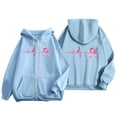 thumbnail image 5 of Womens Long Sleeve Sweatshirt Zipper UP Lightweight Soft Warm Sweatshirts Loose Pullover Tops with Pink Ribbon Print Cancer Awareness Clothes (Light Blue, XL), 5 of 6