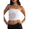 thumbnail image 2 of Cenuakty Women's  Slim Mesh Lace Bandeau Strapless Mini Rose Decor Tube Tops Show Navel Summer Crop Tops, 2 of 6