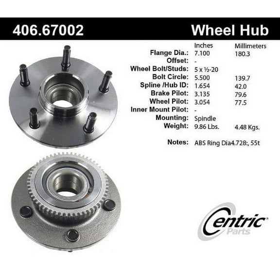 CENTRIC PARTS - HUB ASSEMBLY Fits select: 2000-2001 DODGE RAM 1500