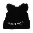 thumbnail image 1 of Lovely Cats Ears Knitted Hat With Fur Trim Women Solid Color Winter Warm Hats Lady Kawaii Winter Beanies Casual Wool, 1 of 4