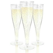 Host & Porter Silver Glitter Plastic Champagne Flutes, 5oz, 50 Count