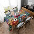 thumbnail image 4 of Boho Teal Flower Rectangle Tablecloth, Spring Bohemia Chic Red Yellow Floral Waterproof & StainResistant Tablecloth, Washable Oil-proof Table Cover for Dining/Party/Wedding/Camping/Buffet 60x102 In, 4 of 9