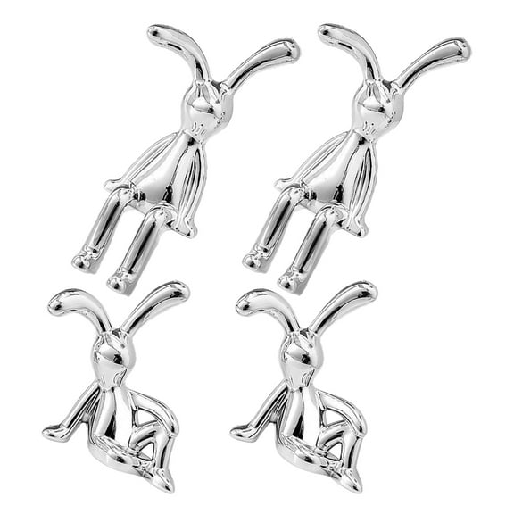 Masteelf 4pcs Cute Silver Sitting Rabbit Diy Decor Plastic Bunny Figurines Electroplated Finish Bunny Statue For Desk Living Room Modern Home Ornament