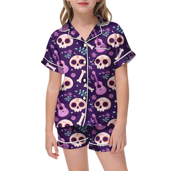 Baby Girl Outfits Halloween Cartoon Print Short Sleeve Lapel Pocket Top And Shorts 2 Piece Loungewear Girls' Clothing Sets 2 Years-3 Years