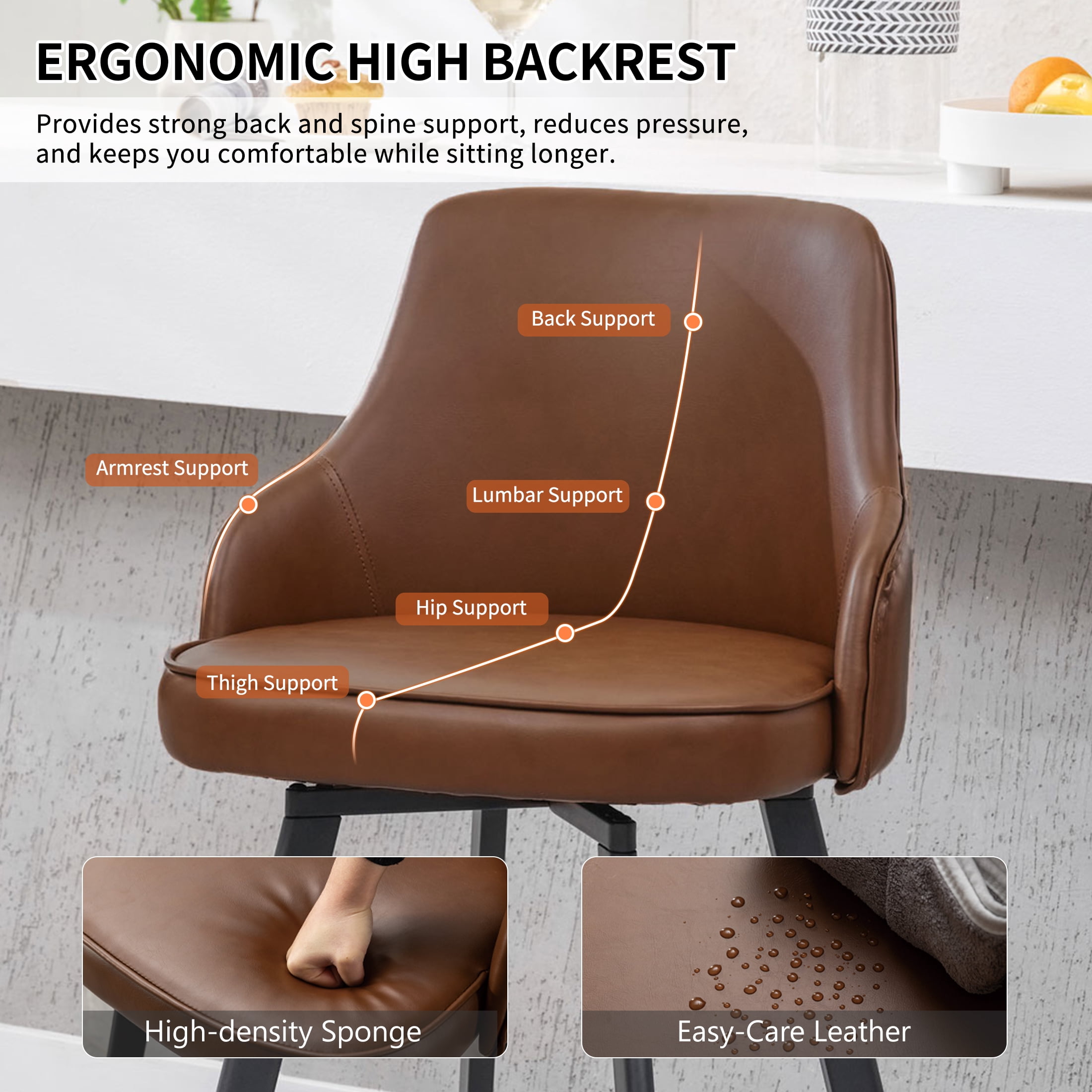 FIRAVOE Bar Stools Set of 3, 26" Swivel Barstools Counter Height Bar Stools with High Back, Faux Leather Bar Chairs Counter Stools for Kitchen Island, Brown