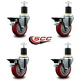 thumbnail image 2 of 4 Inch Red Poly Swivel 1-7/8 Inch Expanding Stem Caster Set with Brake SCC, 2 of 2