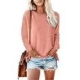 thumbnail image 2 of Women's T Shirts Autumn Winter Crew Neck Pocket Split Long Sleeve Casual Loose Top T Shirt For Woman Tops For Women, 2 of 6
