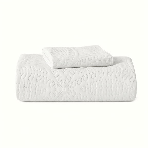 2/3PCS solid color coin pattern print bedspread set,1 Quilt 1/2 Pillowcases,soft skin-friendly lightweight machine washable(White,Twin)