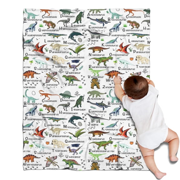White Dinosaurs Names Species Pattern Blanket,Comfortable Soft Lamb Wool Throw Blanket,All Season,Warm Lightweight Blankets for Sofa Bed Couch Living Room Chair,30"x40"