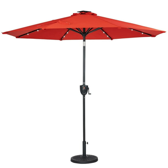 Sun-Ray 9' Round Solar Lighted Umbrella with Built-In Bluetooth Speaker - Ruby Red