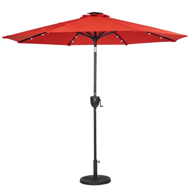 Sun-Ray 9' Round Solar Lighted Umbrella with Built-In Bluetooth Speaker - Ruby Red
