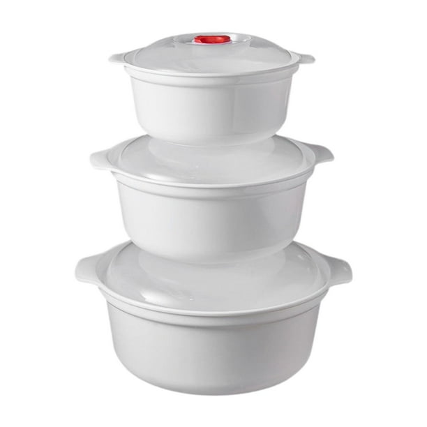 3x tazones de microondas con tapas de almacenamiento de tapas de almacenamiento múltiples alimentos calientes con mango de cocción de microondas para