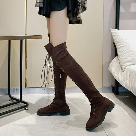 

Christmas Heels Fashion Toe Boots Women The Color Solid Shoes High Over LacUp Knee High Round Women s Boots
