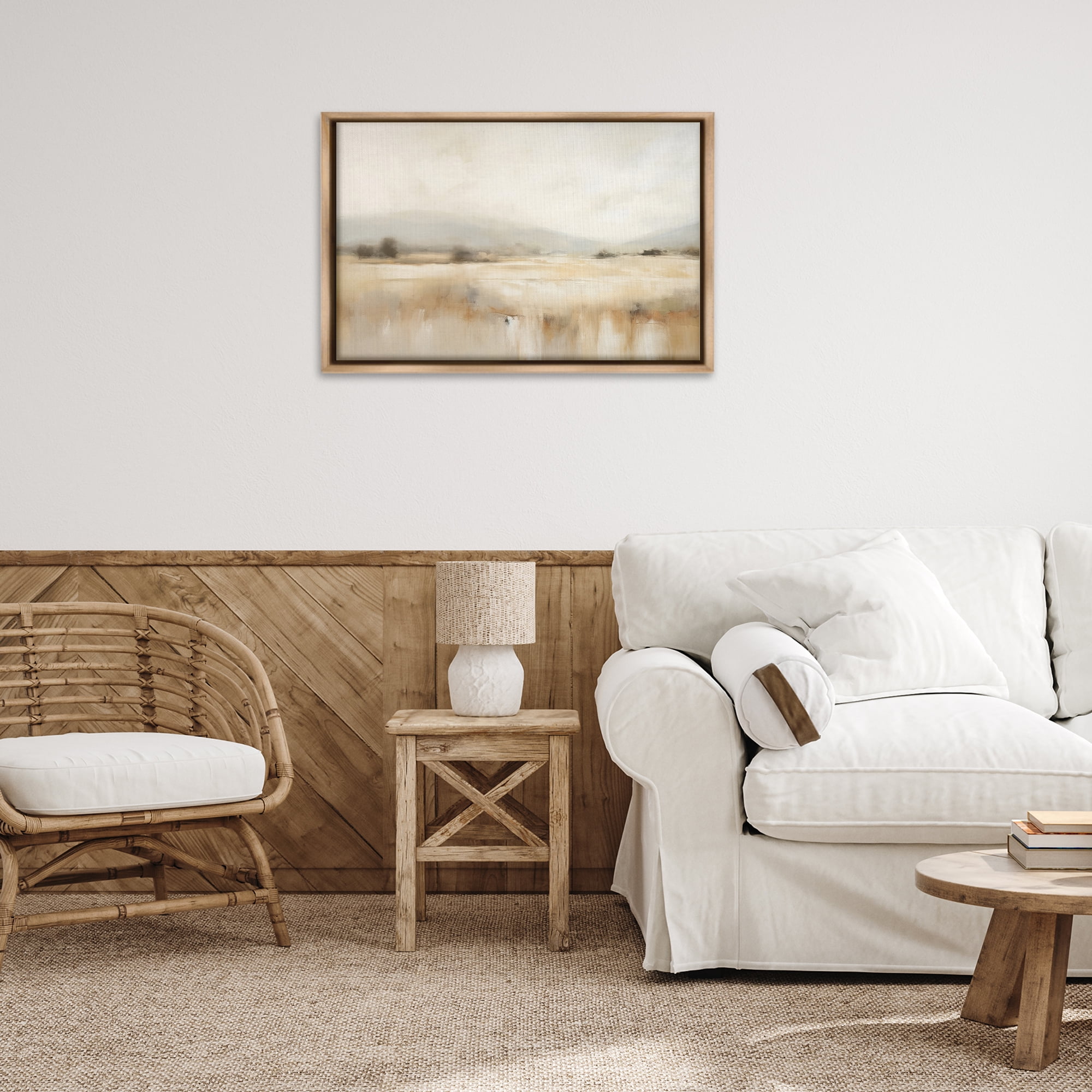Stupell Industries Blurred Rural Countryside Landscape & Nature Painting Brown Floater Framed Canvas Art Print Wall Art, 31 x 21