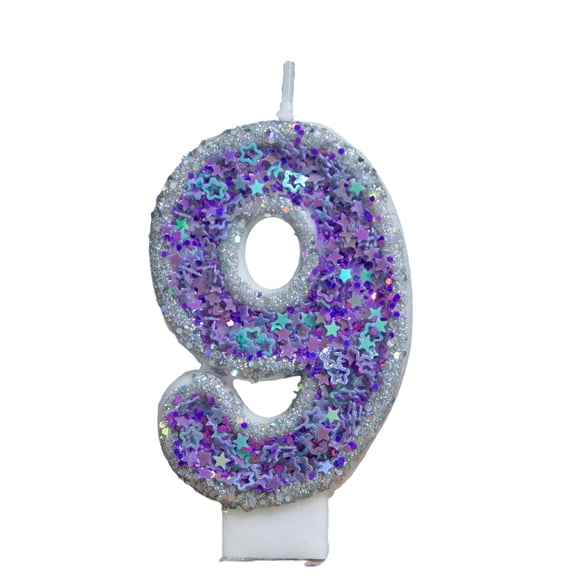 Birthday Candle Number Purple Glitter Cartoon Creative Party Cake Topper Decoration, Vibrant Numeric Candle for Celebration, Glittering Cake Decor Supplies