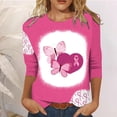 thumbnail image 2 of WREESH Womens Breast Cancer Awareness T-Shirts Three Quarters Sleeve Tops Casual Crewneck Bleach Pullover Pink Ribbon Printed Tees Summer Loose Workout Blouses Pink K, 2 of 4