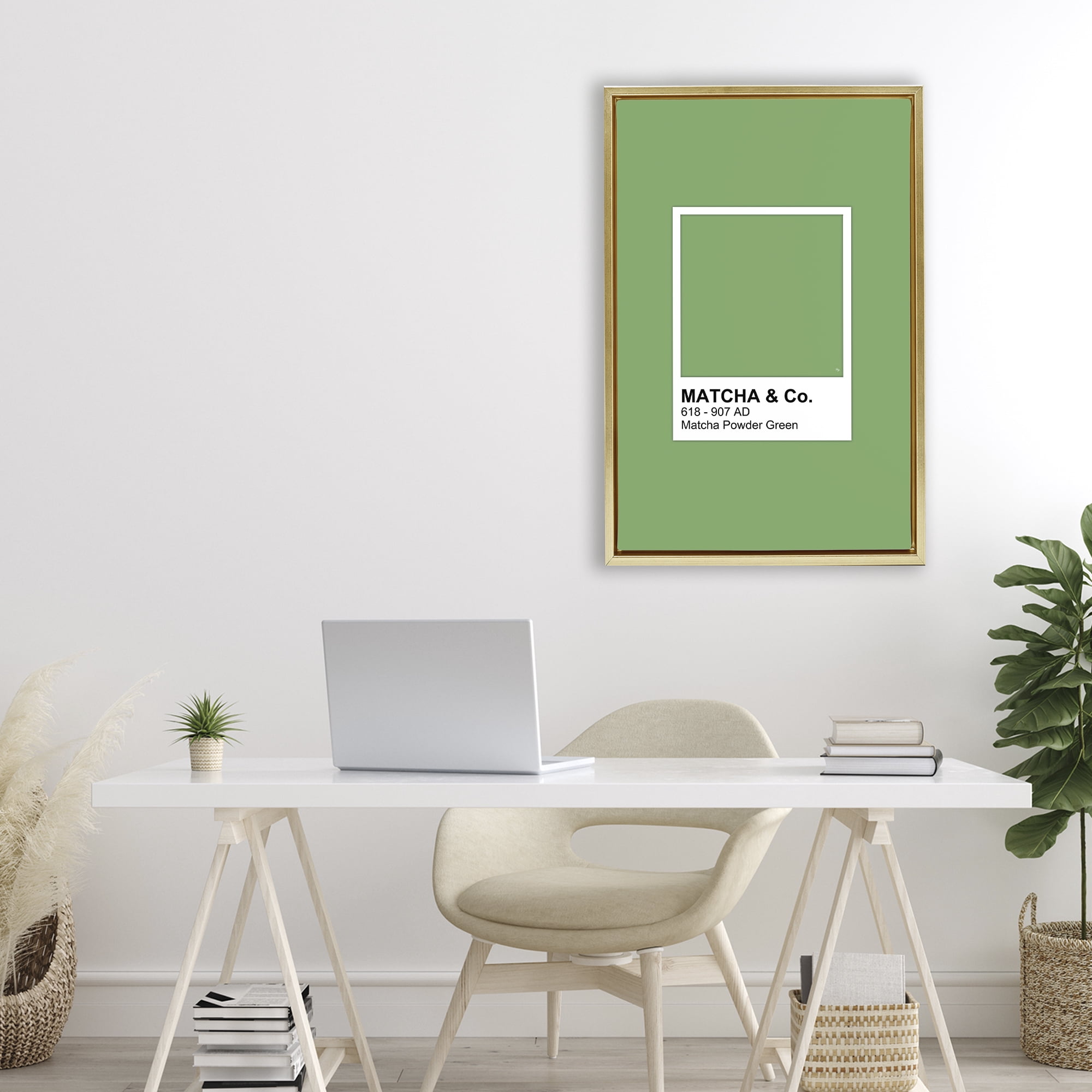 Stupell Industries Matcha Powder Green Shade Gold Framed Floater Canvas Wall Art, design by Martina Pavlova