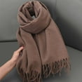 thumbnail image 2 of WREESH Women's Fringe Solid Color Tassels Scarf, Soft Skin-Friendly Warm Winter Comfort Brown, 2 of 4