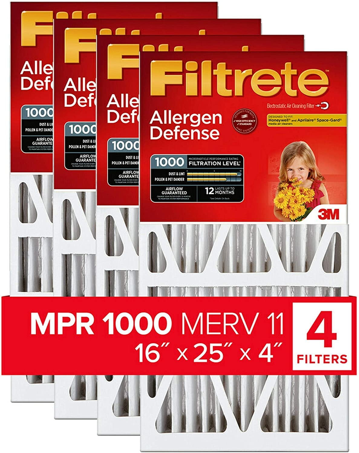 Filtrete 16x25x4, AC Furnace Air Filter, MPR 1000 DP, Micro Allergen