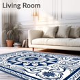 thumbnail image 2 of ODIKA 3'x5' Machine Washable Non-Slip Area Rug, Enchanted Sunburst Floral with Ornamental Petal and Vine Motifs High Traffic Rug with Pad, Blue, 715928, 2 of 8
