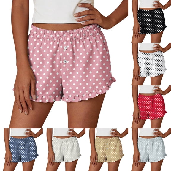 Only Moment Polka Dot Shorts Women Women's High Waisted Shorts 2026 Summer Casual Lounge Sleep Plaid Shorts Y2K Beach Bottoms Pink,L
