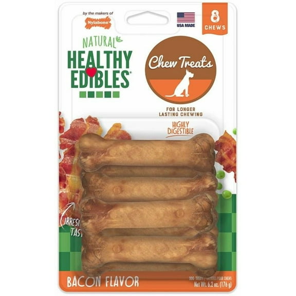 Nylabone Healthy Edibles Wholesome Dog Chews - Bacon Flavor [Dog, Toys Nylabone] Petite (8 Pack)