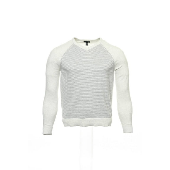 Alfani Light Gray Micro Striped V-Neck Sweater , Size Large